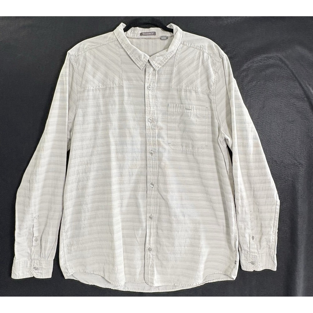 TOAD&CO Men Collar Long Sleeve Stripe Button Front Shirt Sz XL Gray Casual hb-46